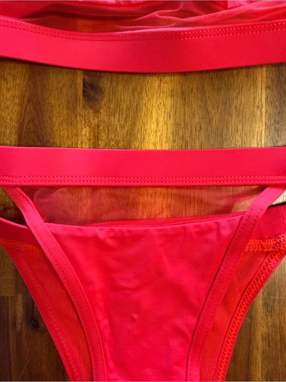 NWOT Sunny Co Clothing Red Mesh Bikini Set Bralette Top & Cheeky Bottom